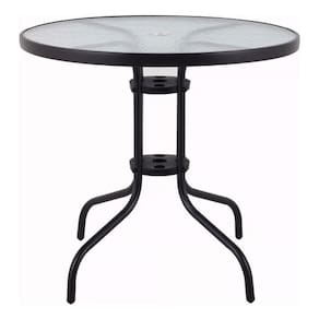 Mesa Redonda Aço Vidro 80x70cm Jardim Varanda - Home Deluxe