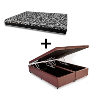 Cama Box Baú Casal 138 Bipartido Tecido Sintético Marrom Com Colchão Belize Bello Box - D33 Preto 58x138x188
