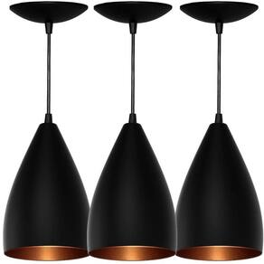 Kit 3 Pendentes Vegas preto Textura / Bronze
