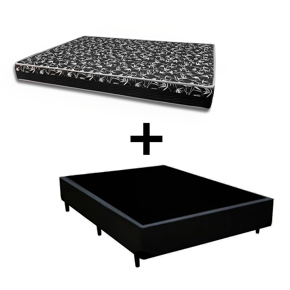 Cama Box Viúva 128 Tecido Sintético Preto Com Colchão Belize Bello Box - D33 Preto 57x128x188