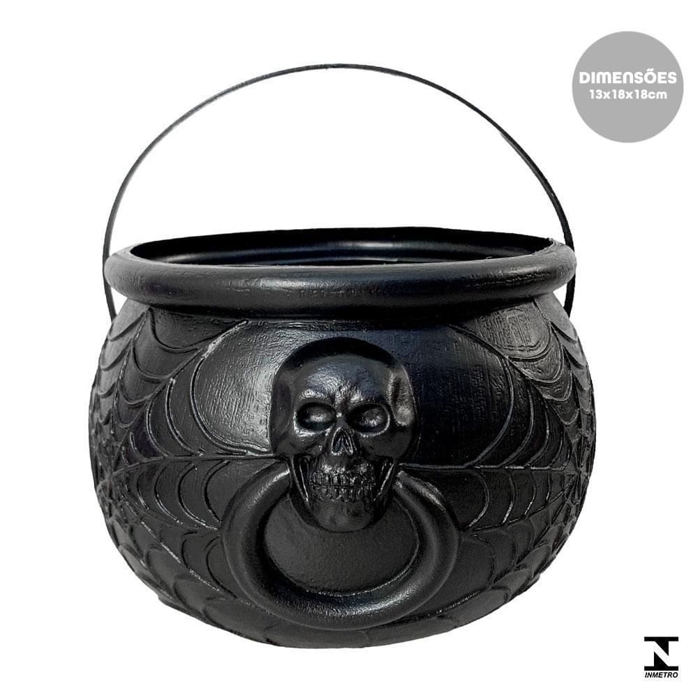 Balde Caldeirão De Bruxa Preto Plástico Halloween 18Cm