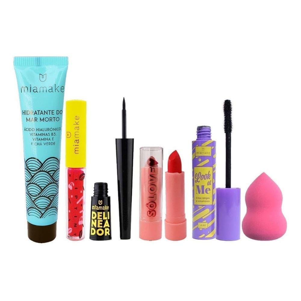 Kit De Maquiagem Completo Batom Lip Tint Rímel Delineador