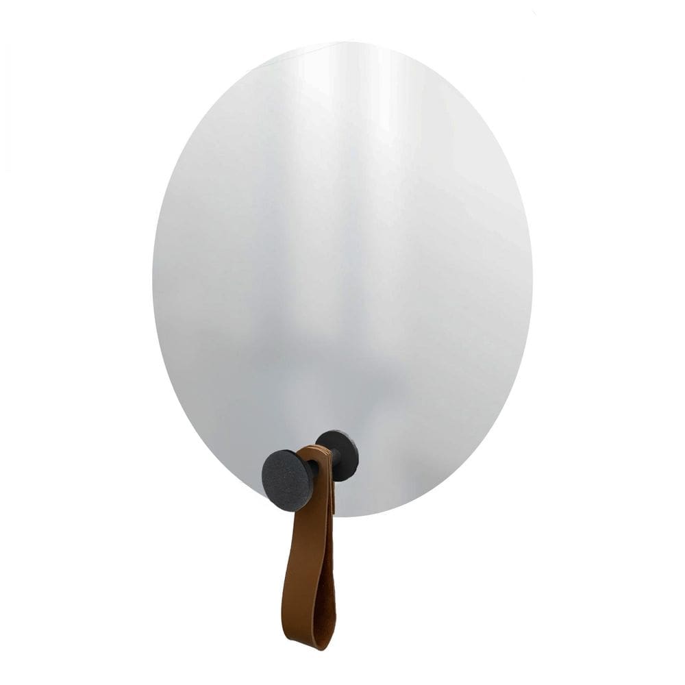 Espelho Funcional Hook Preto Alça Caramelo 50 Cm Redondo
