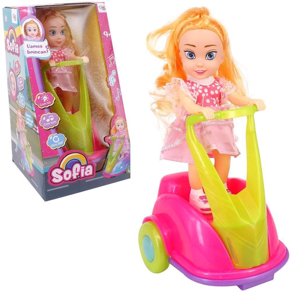 Boneca Sofia No Patinete Bate E Volta Com Som E Luz A Pilha