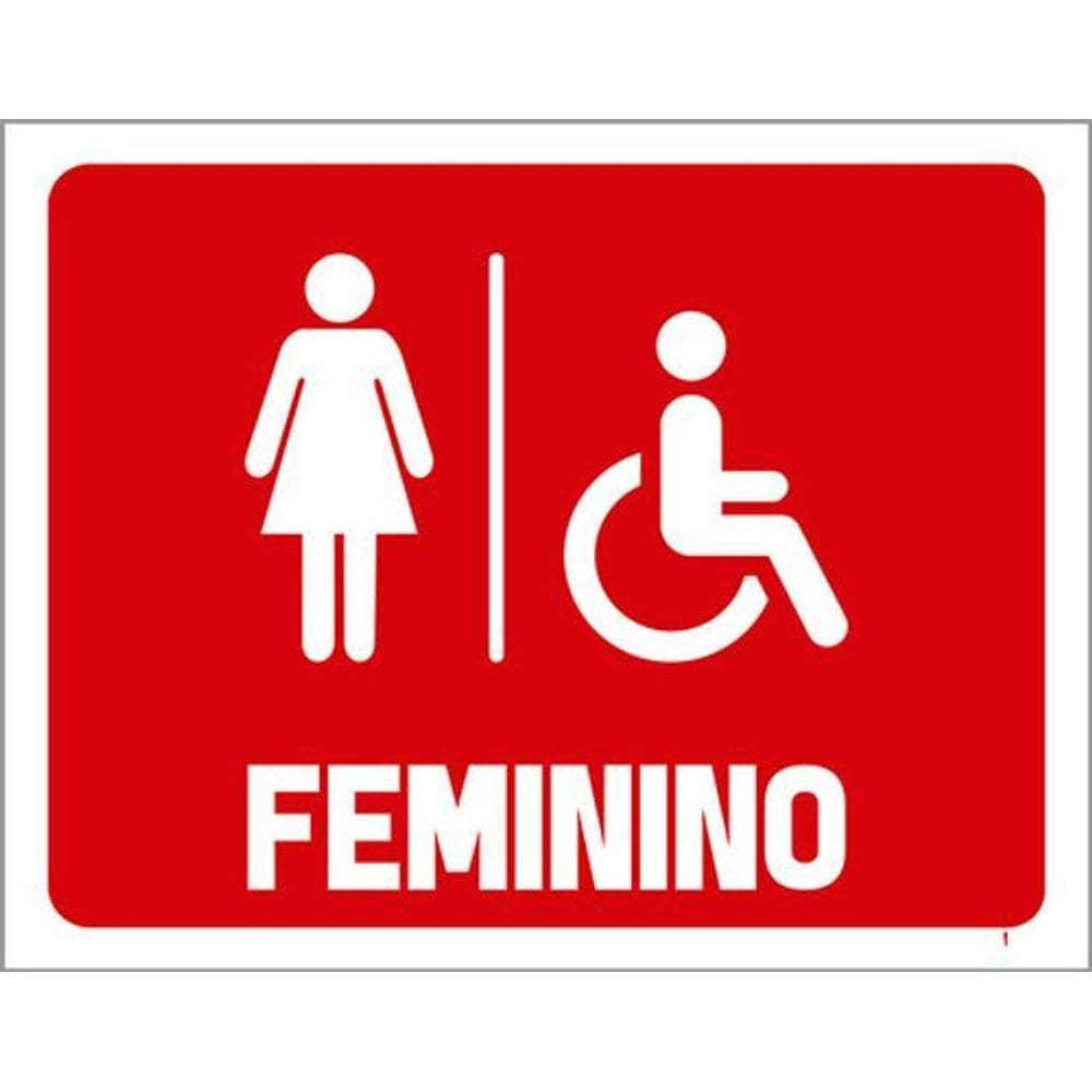 Kit 5 Placas Vermelho Banheiro Feminino 36X46