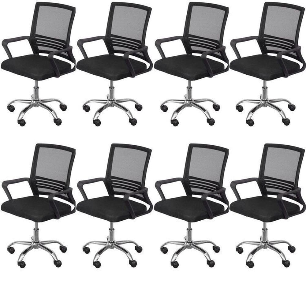 Kit 8 Cadeiras para Escritório Diretor Lyon Baixa em Tela Mesh Preto