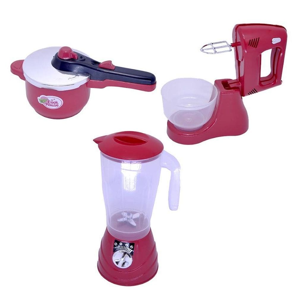 Menino Infantil Cozinha Eletro Panela Vermelho 3Peças