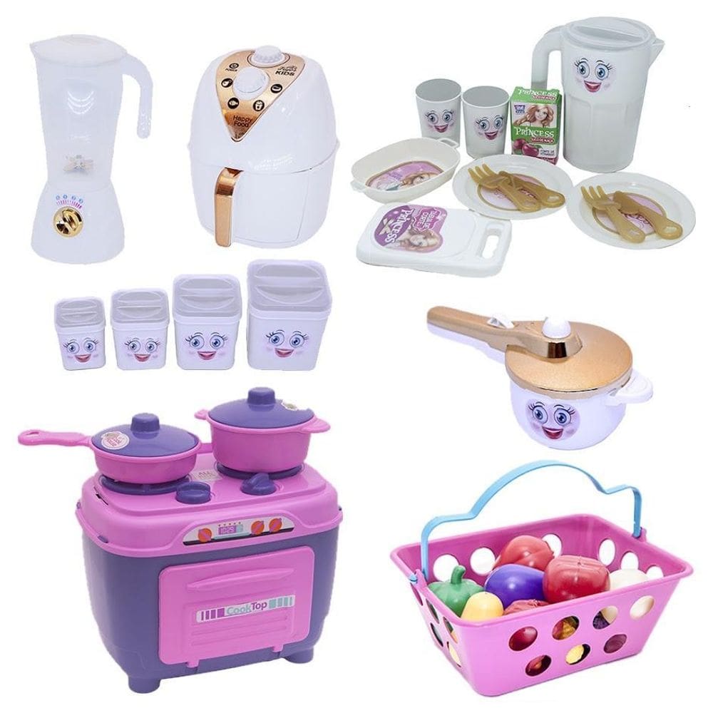 Cozinha Menina Brinquedo Fogão Mercado Pote Jantar Kit 35Pç