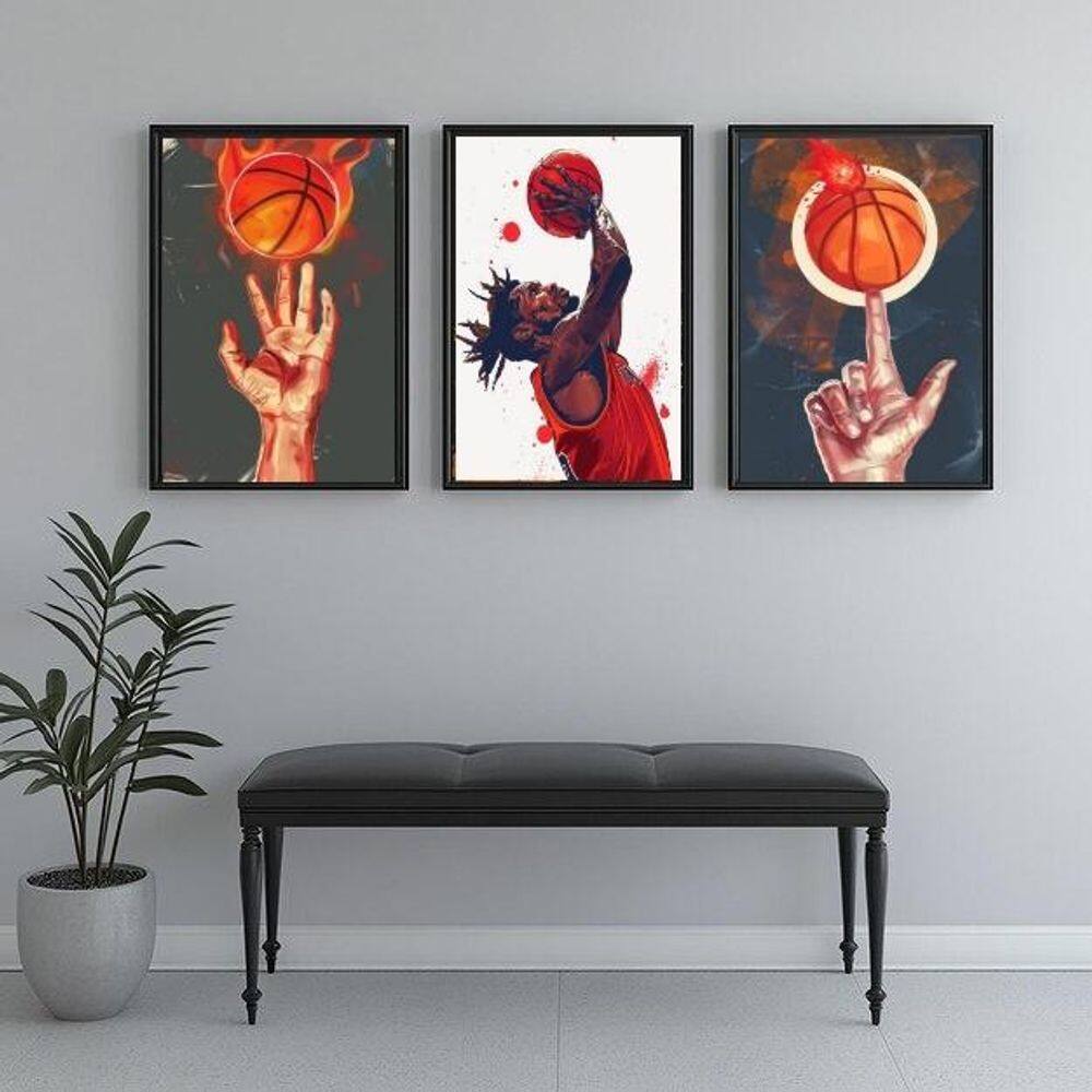 Kit 3 Quadros Jogador De Basquete 45X34Cm