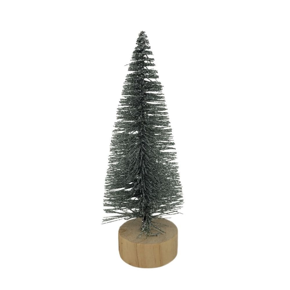 Mini Pinheiro Decorativo Prata Base Tronco Madeira 16cm - Art Christmas