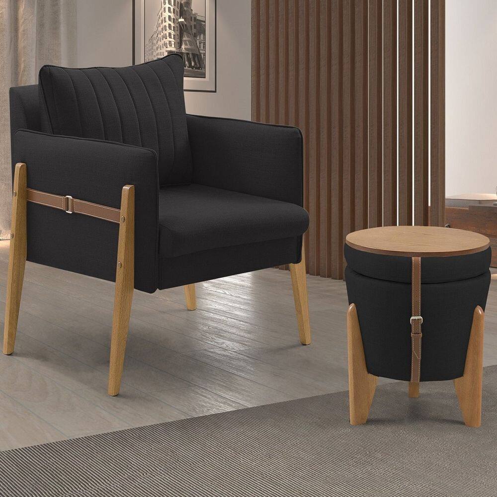 Conjunto para Sala de Estar com Poltrona e Puff Orion Veludo Preto