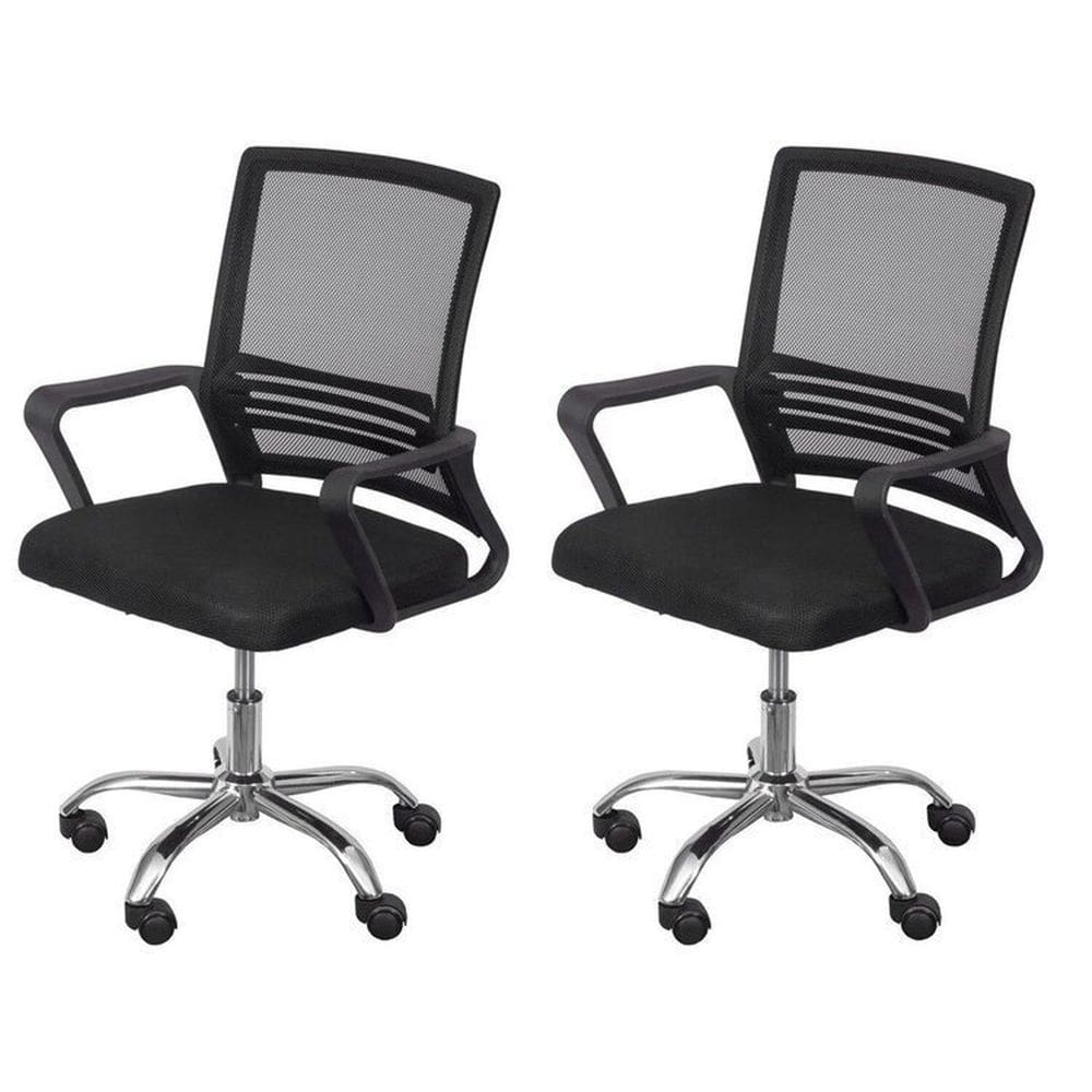 Kit 2 Cadeiras para Escritório Diretor Lyon Baixa em Tela Mesh Preto