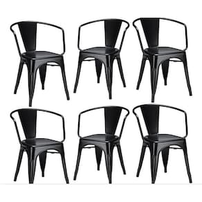 Kit 6 Cadeiras Iron Tolix Francesinha Industrial com Apoio de Braços Pretas