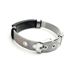 Pulseira Masculina Bracelete Malha de Aço Cruz