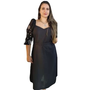 Vestido Alicia Savannah Mangas Bordadas Alta Costura Preto