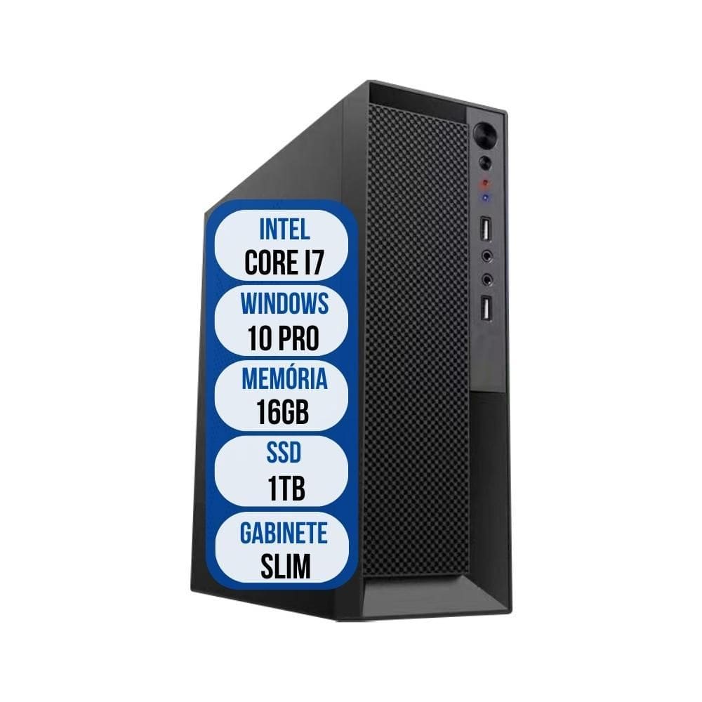 Computador Slim Intel Core i7 16GB SSD 1TB Wifi Windows 10 Pro 3green Office 3GO-012\n