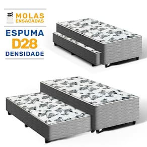 Cama Box com Colchão de Molas e Auxiliar de Espuma Unique 3 em 1 Solteiro 88cm