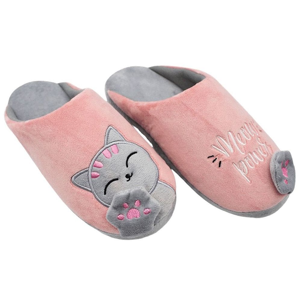 Gata Gatinha Cat Pantufa Chinelo De Quarto Adulto Cinza E Rosa Meow Power
