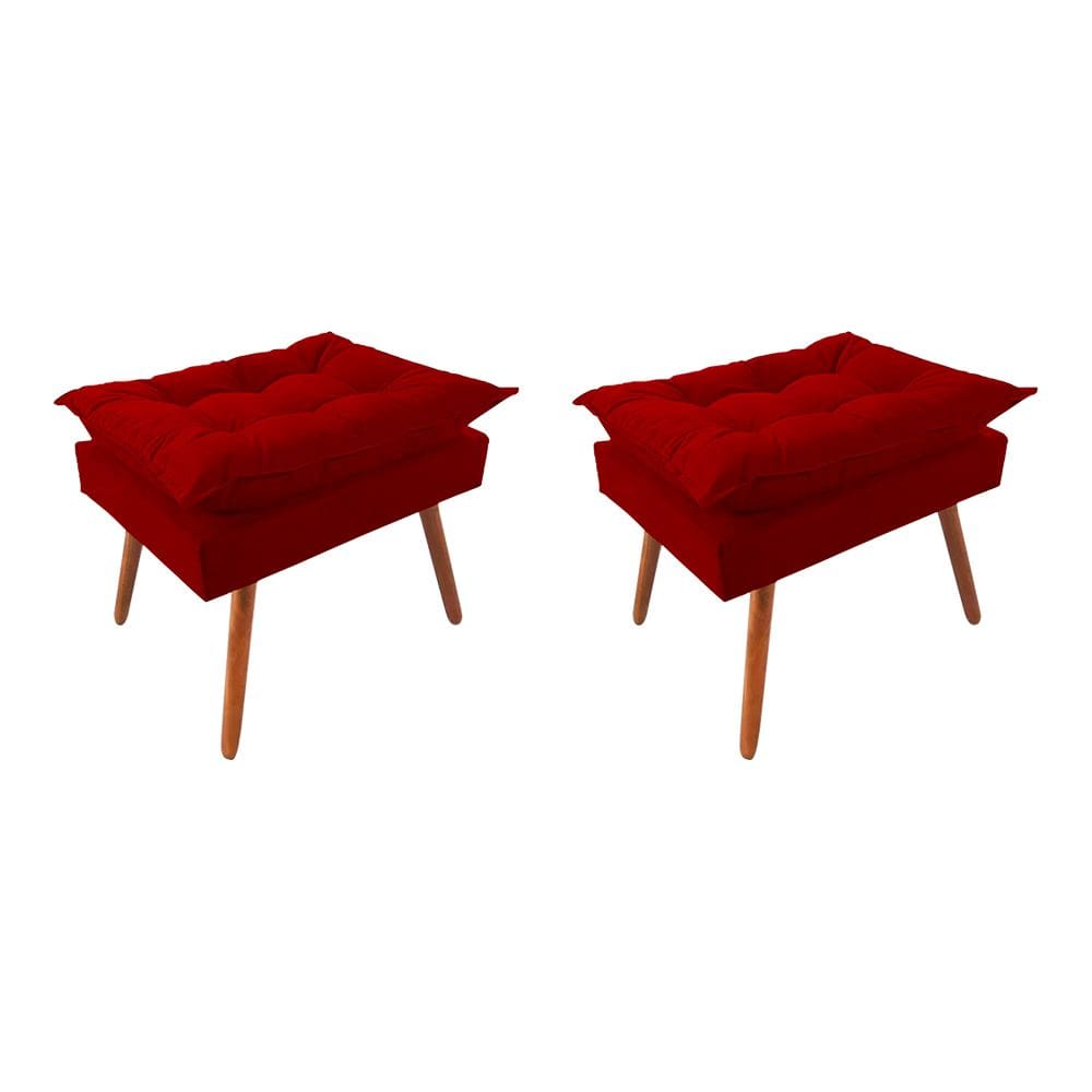 Kit 2 Puff Opala Premium Almofadada para Decoracao Sala de Estar Veludo Vermelho