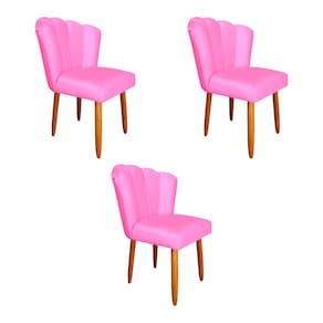 Kit 3 Cadeiras Estofada Premium Pétala Pés Palito - Veludo Rose