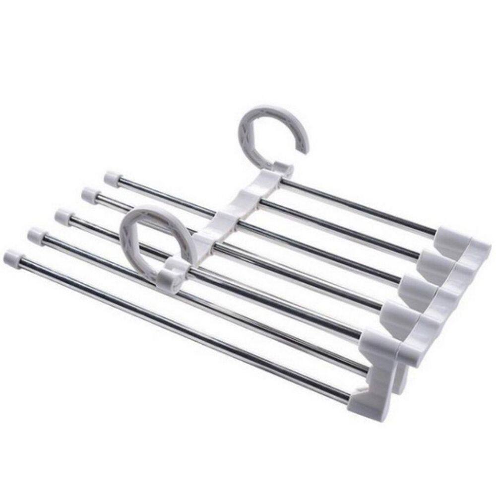Cabide Mágico Inox Retrátil 5 Varetas Calças Otimiza Espaço