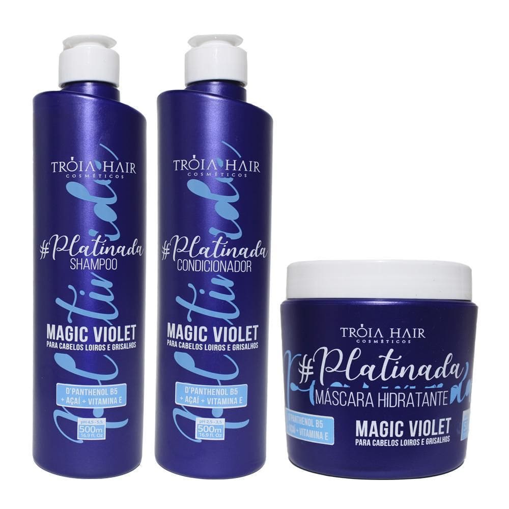 Kit Platinado Tróia Hair 3 Passos 500Ml Cada