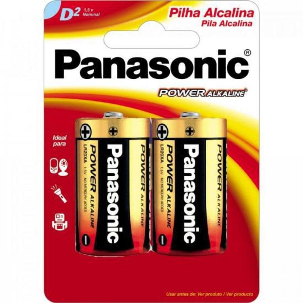 Pilha Alcalina D 1,5V Lr20Xab2B Panasonic  Cartela Com 2 Un