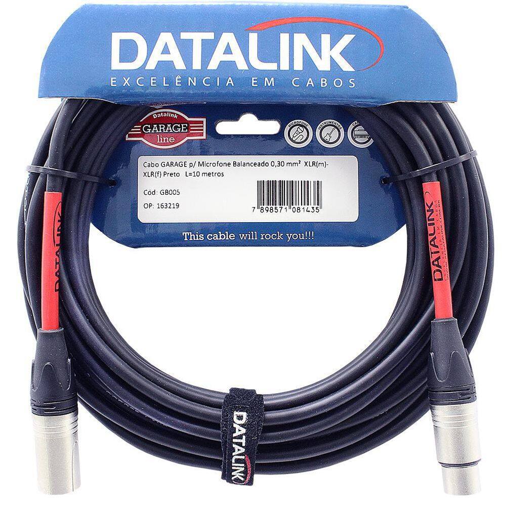 Cabo Microfone XLR Macho/Fêmea 10m Garage Datalink