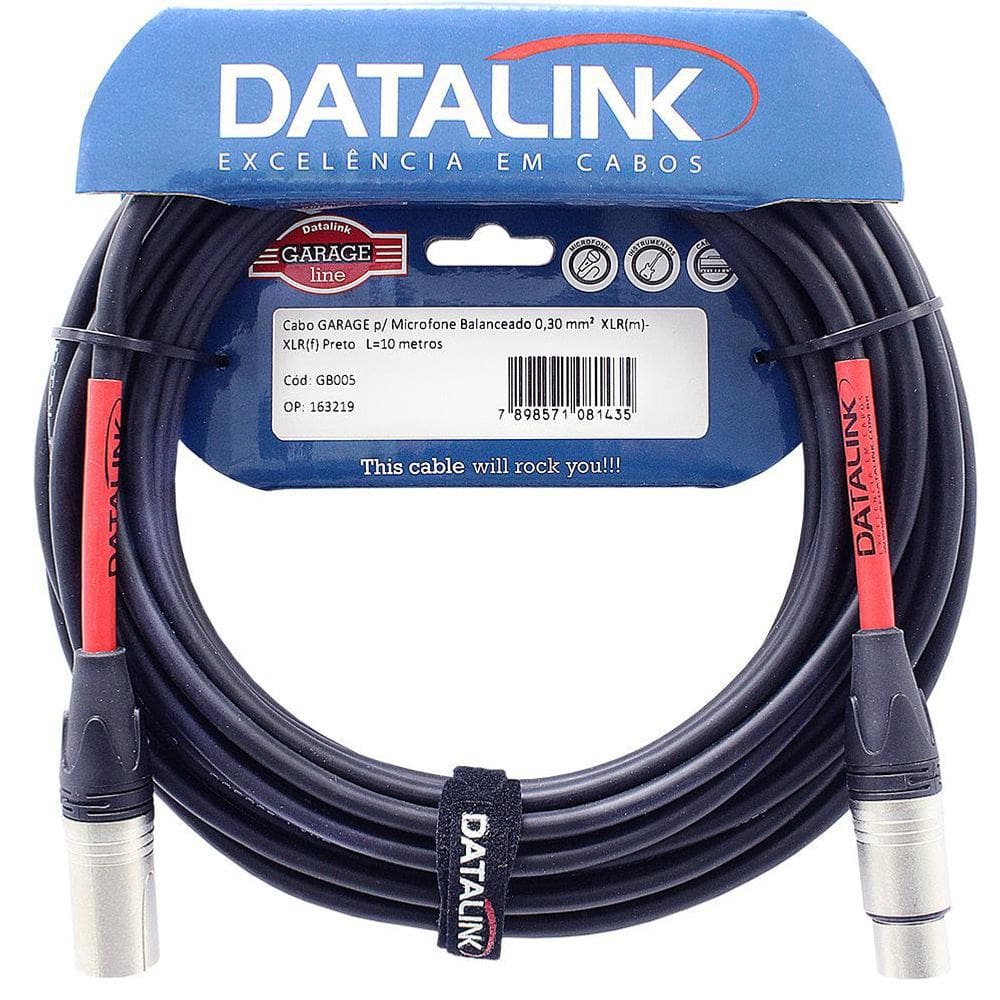Cabo Microfone XLR Macho/Fêmea 10m Garage Datalink