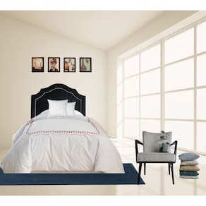 Cabeceira Solteiro Provençal Veludo Preto Deluxe Tacha Prata