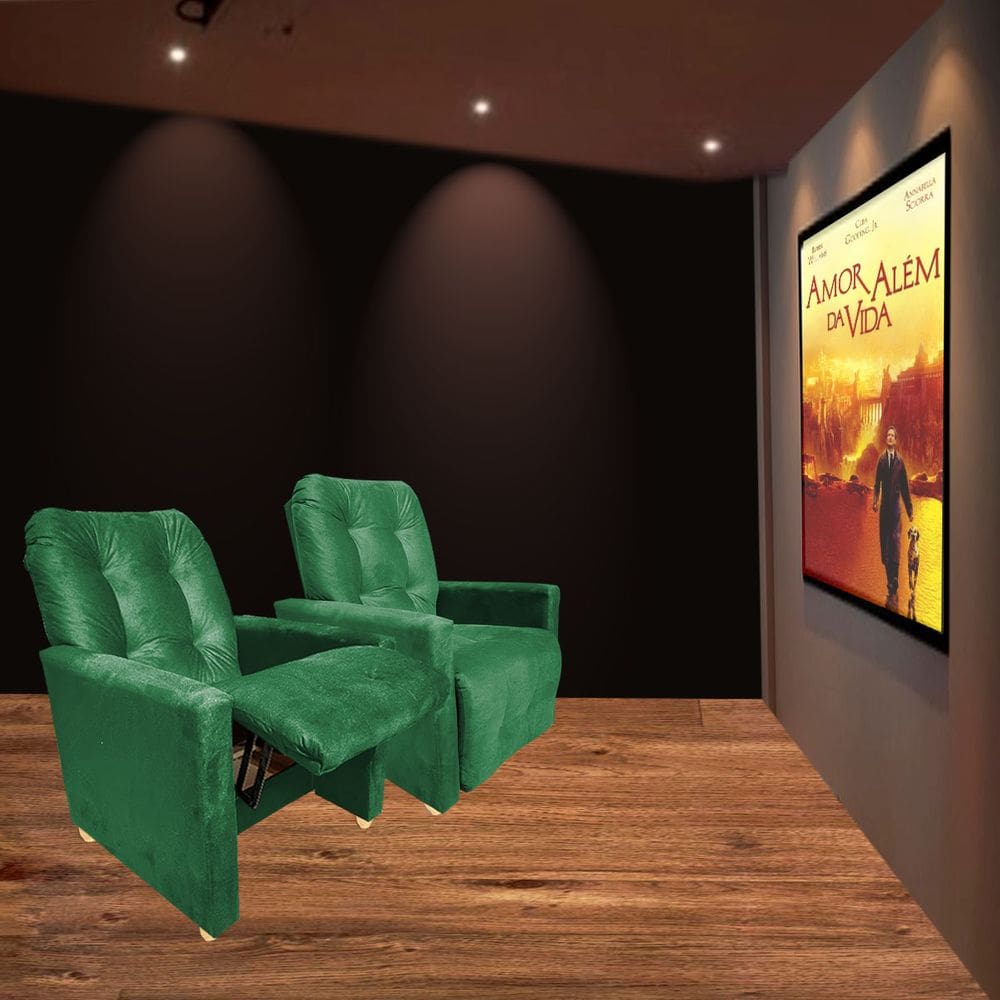 kit Duas Poltronas Reclinavel Pra Sala de Cinema Premium Verde