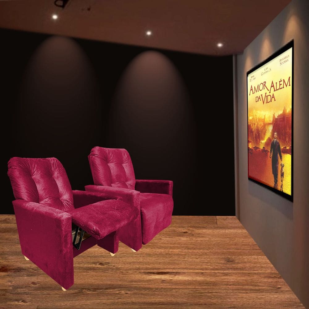 kit Duas Poltronas Reclinavel Pra Sala de Cinema Premium Vermelho