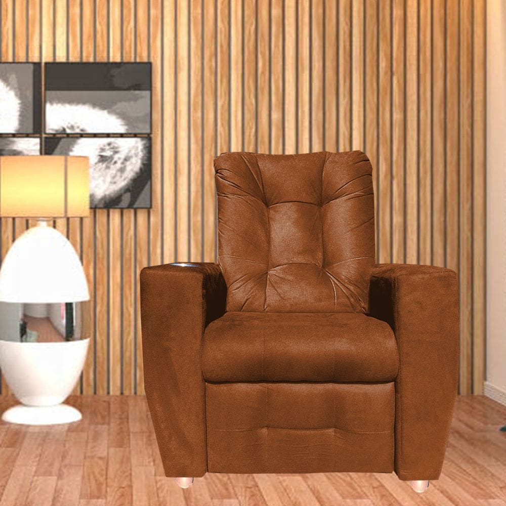 Poltrona Do Papai Reclinável Suede Porta Copo Perola TerraCota