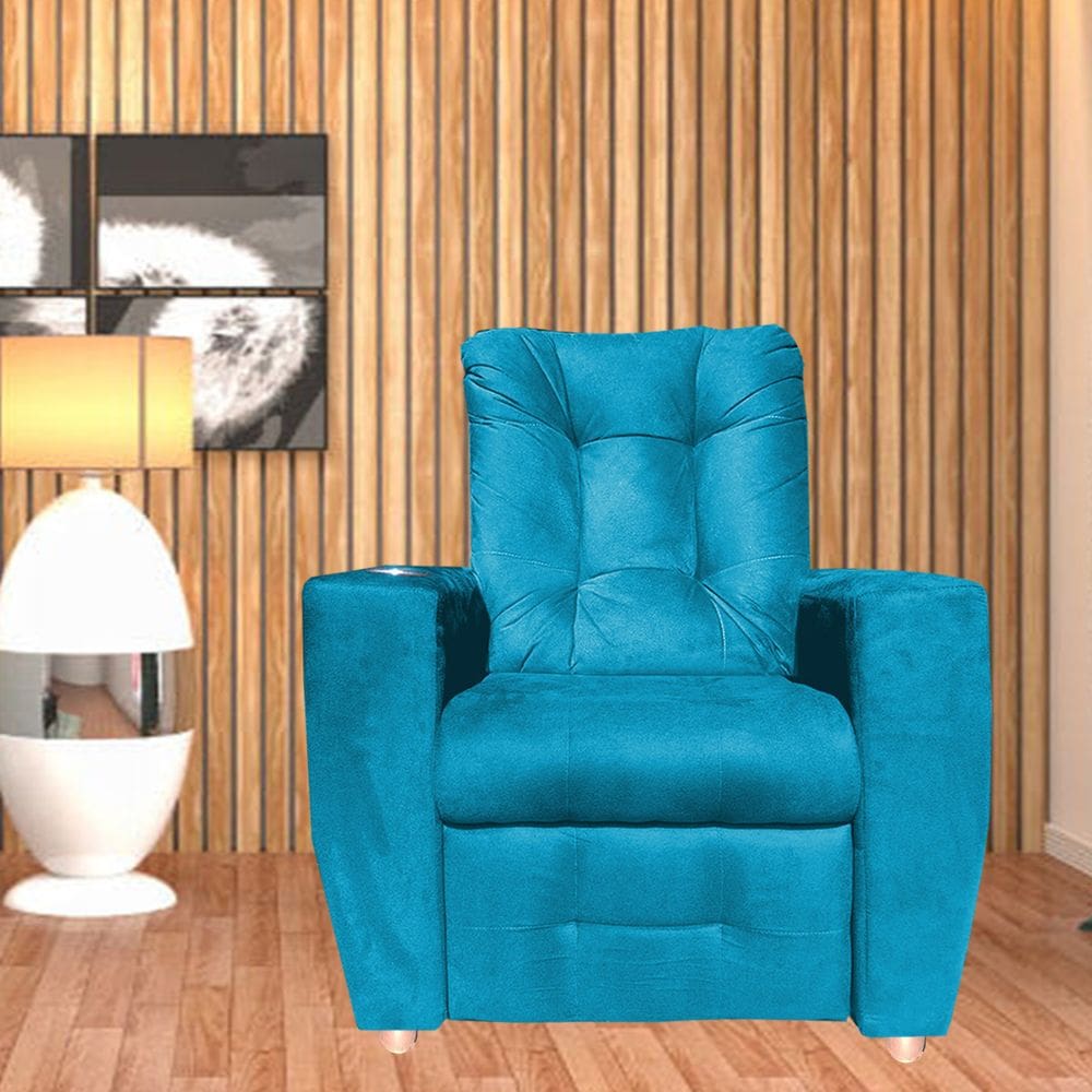 Poltrona Do Papai Reclinável Suede Porta Copo Perola Turquesa