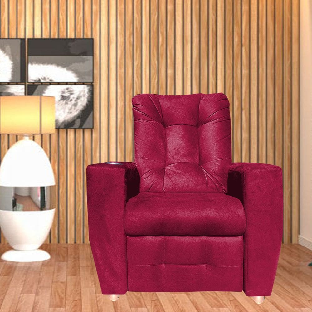 Poltrona Do Papai Reclinável Suede Porta Copo Perola Vermelho