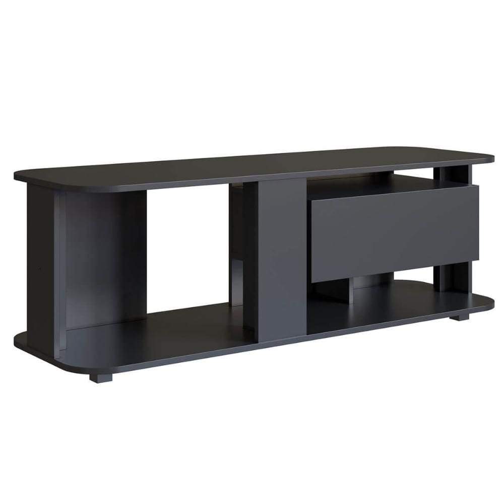 Estante Baixa 136x45x47cm Rack Preto Tv até 55” Gaveta Ilumi