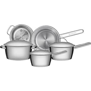 Jogo De Panelas Tramontina Allegra Em Aço Inox Com Fundo Triplo E Tampas De Inox 5 Peças