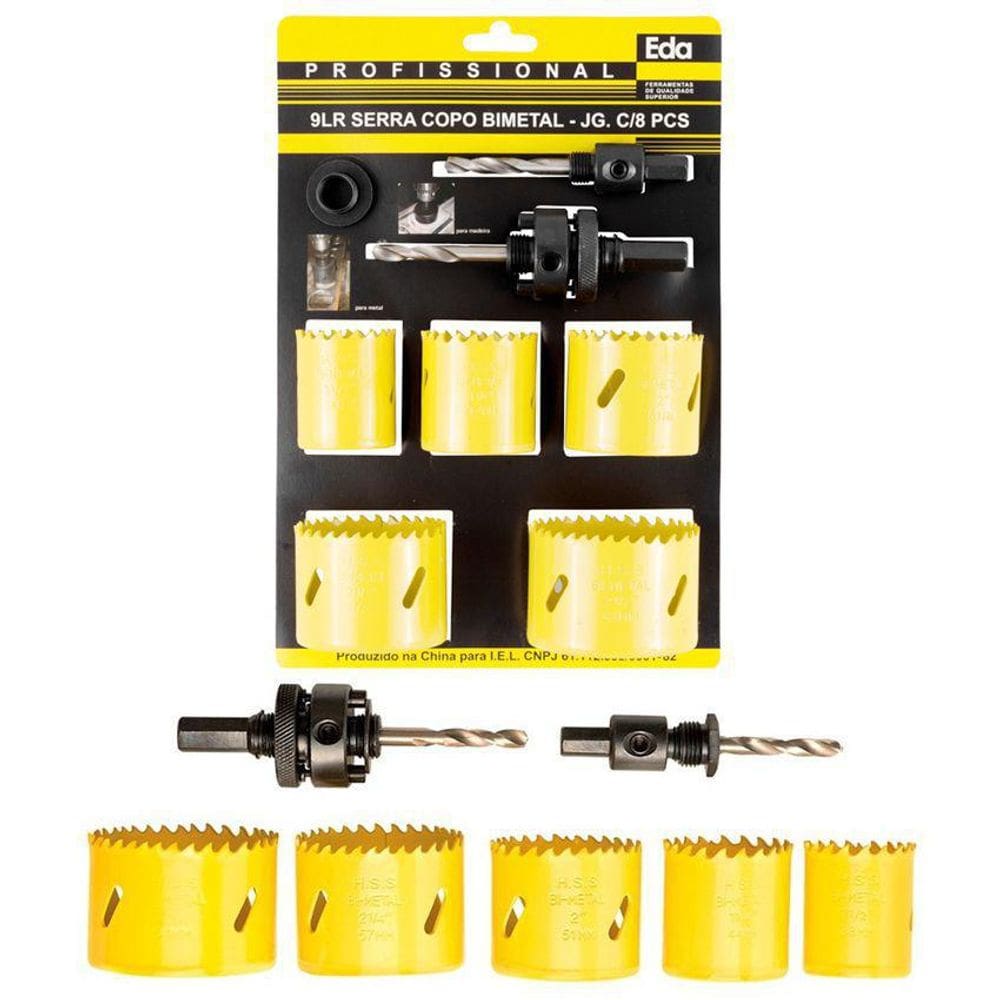 Kit Jogo De Serra Copo Bimetal 8 Peças Metal E Madeira