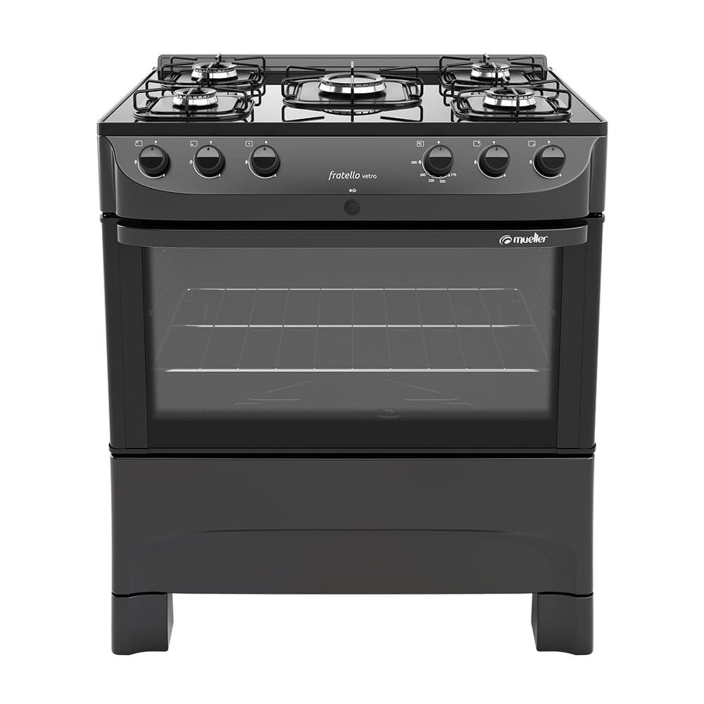 Fogão de Piso Mueller 5 Bocas Fratello Vetro com Mesa de Vidro Preto - Bivolt