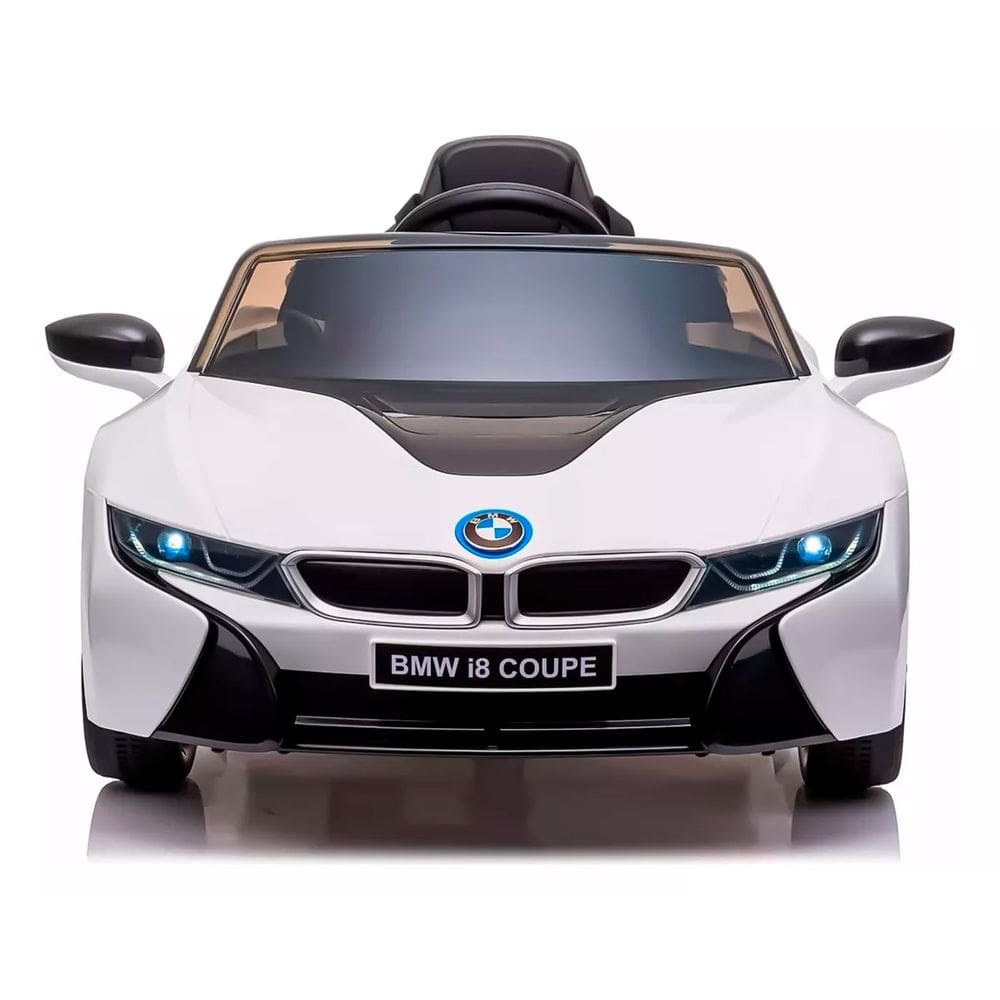 Carrinho Elétrico BMW I8 12v Branco Suporta 30kg Controle Remoto Velocidade Max 5km/h Luz Som Banco de Couro