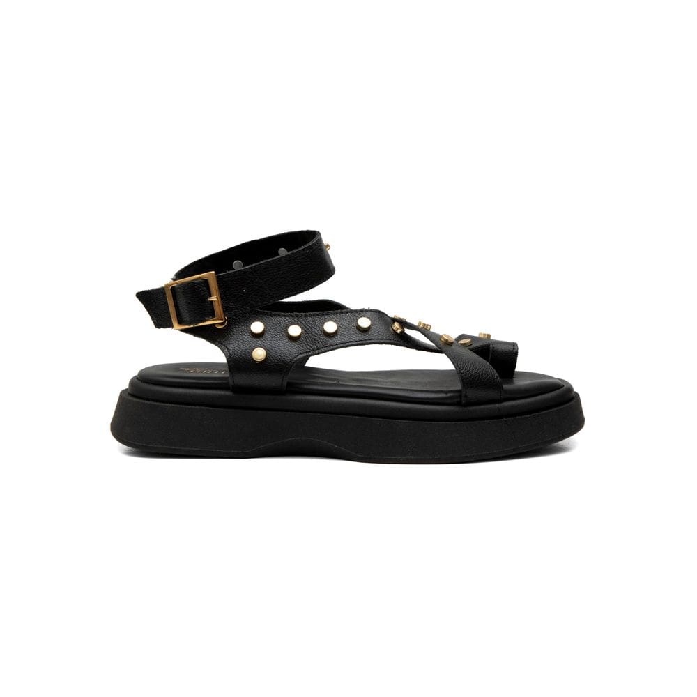 Sandália Flatform Couro Feminina Antonella Preto
