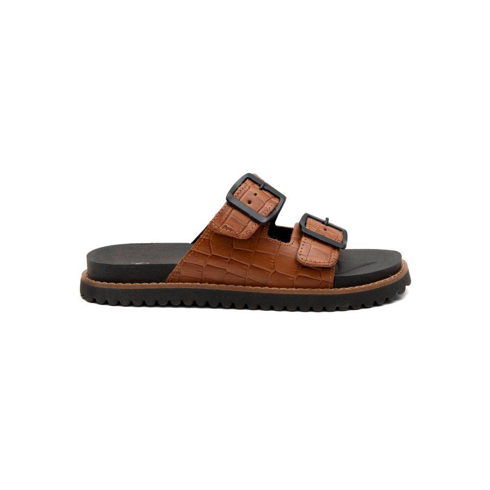 Papete Couro Croco Feminino Lya Camel
