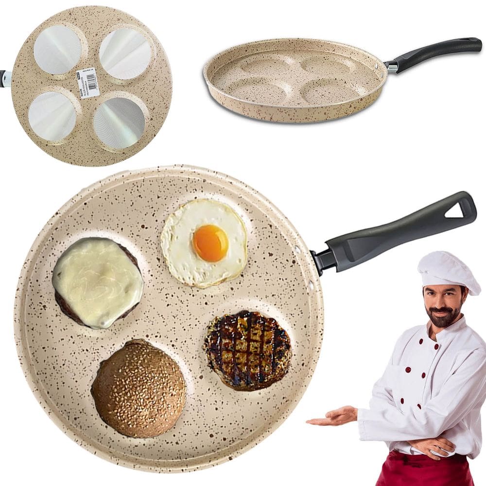 Frigideira Elegante 26cm Antiaderente ovo hamburguer 4 em 1 Limpa Fácil Multiuso