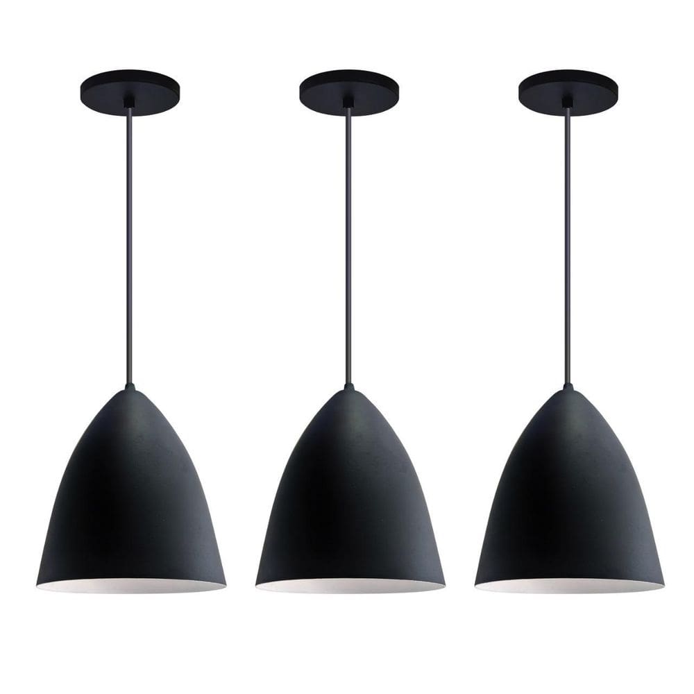 Kit 3 Lustre Pendentes Vegas Preto Com Branco R.R.J.V