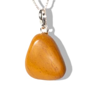 Colar Pedra Natural de Jaspe Amarelo Rolado Pino Prata 950