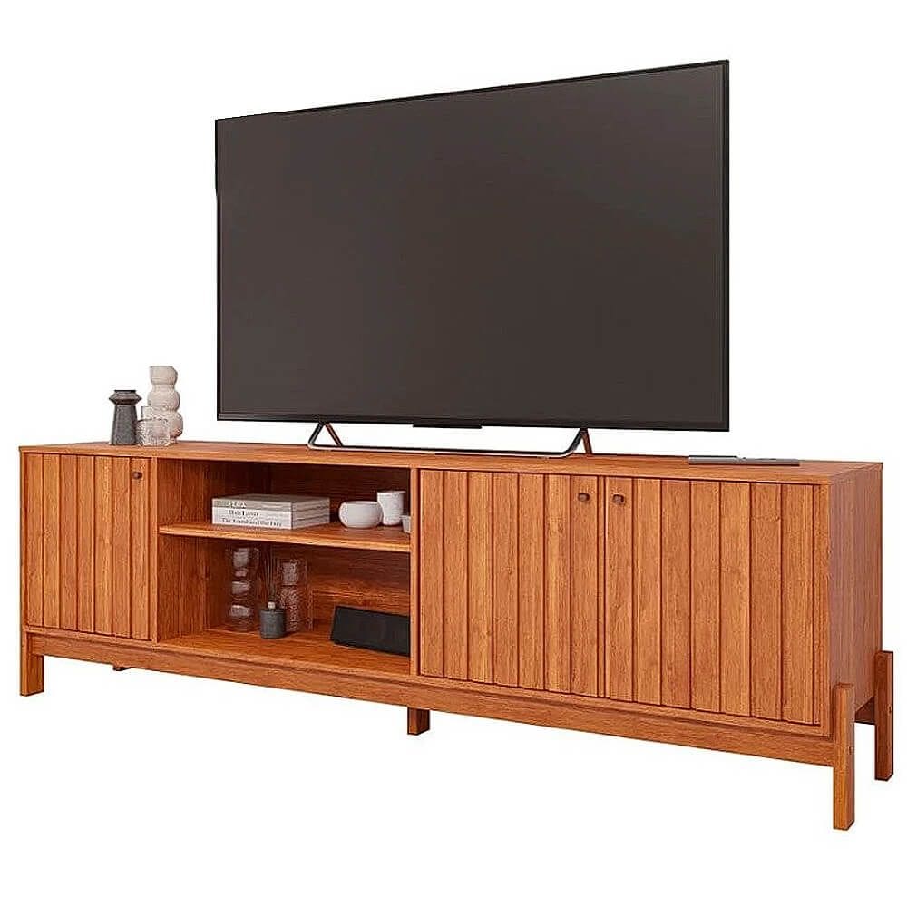 Rack Holanda para TV até 70 Polegadas Ripado 3 Portas Permobili Cor Off White Cinamomo