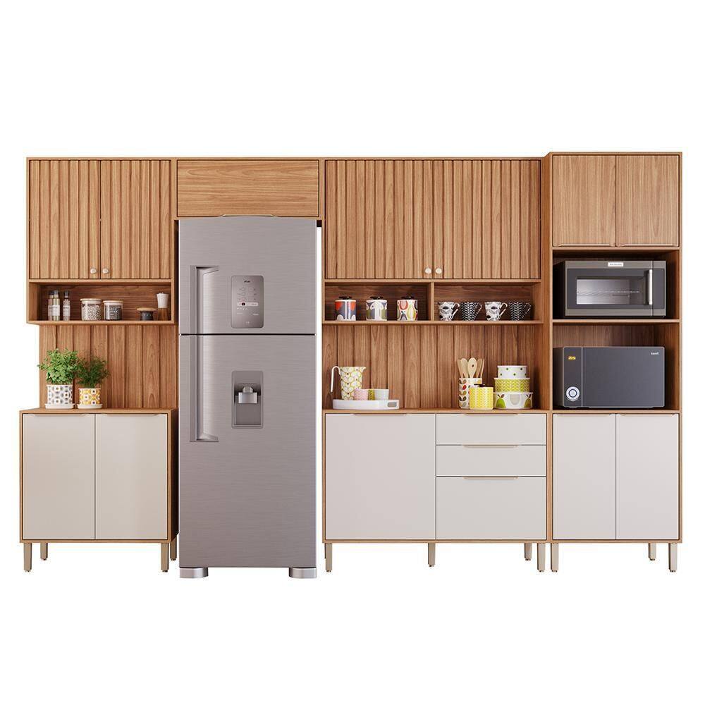 Cozinha Modulada Divina 8 Peças com Torre Quente 2 Fornos e Painel Ripado - MGM