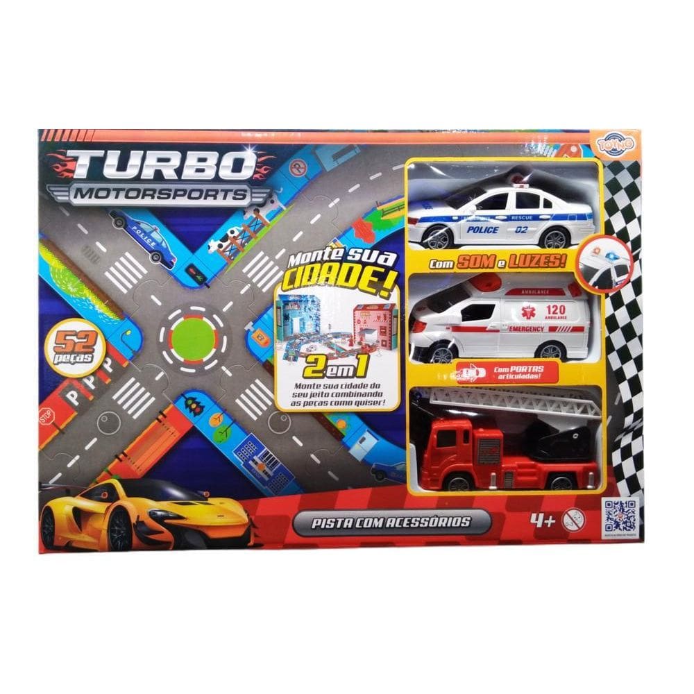 Pista Com 3 Veículos De Resgate Com Luz E Som Toyng 43933
