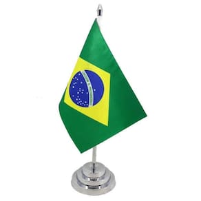 Bandeira Mesa Dupla Face Brasil Mastro 29 Cm Alt Cetim