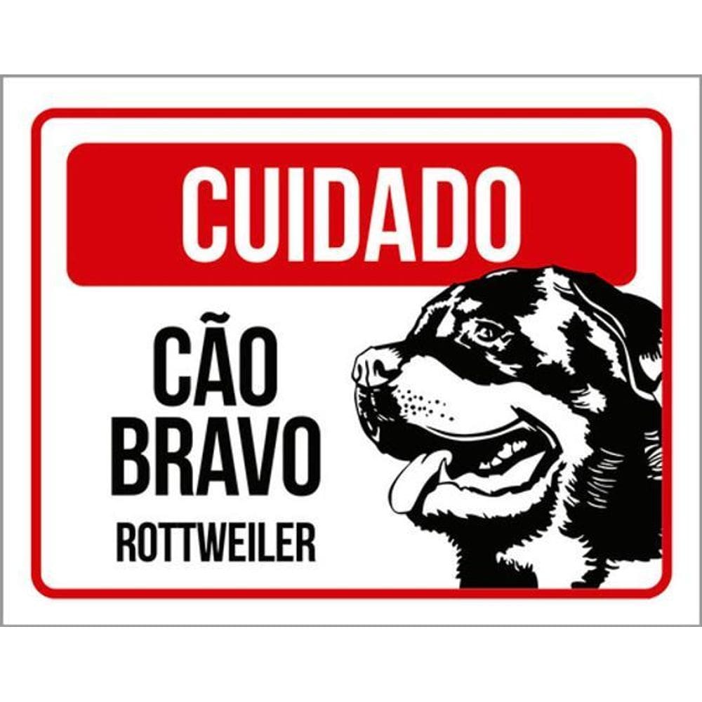 Kit 5 Placas Cuidado Cão Bravo Rottweiler 36X46